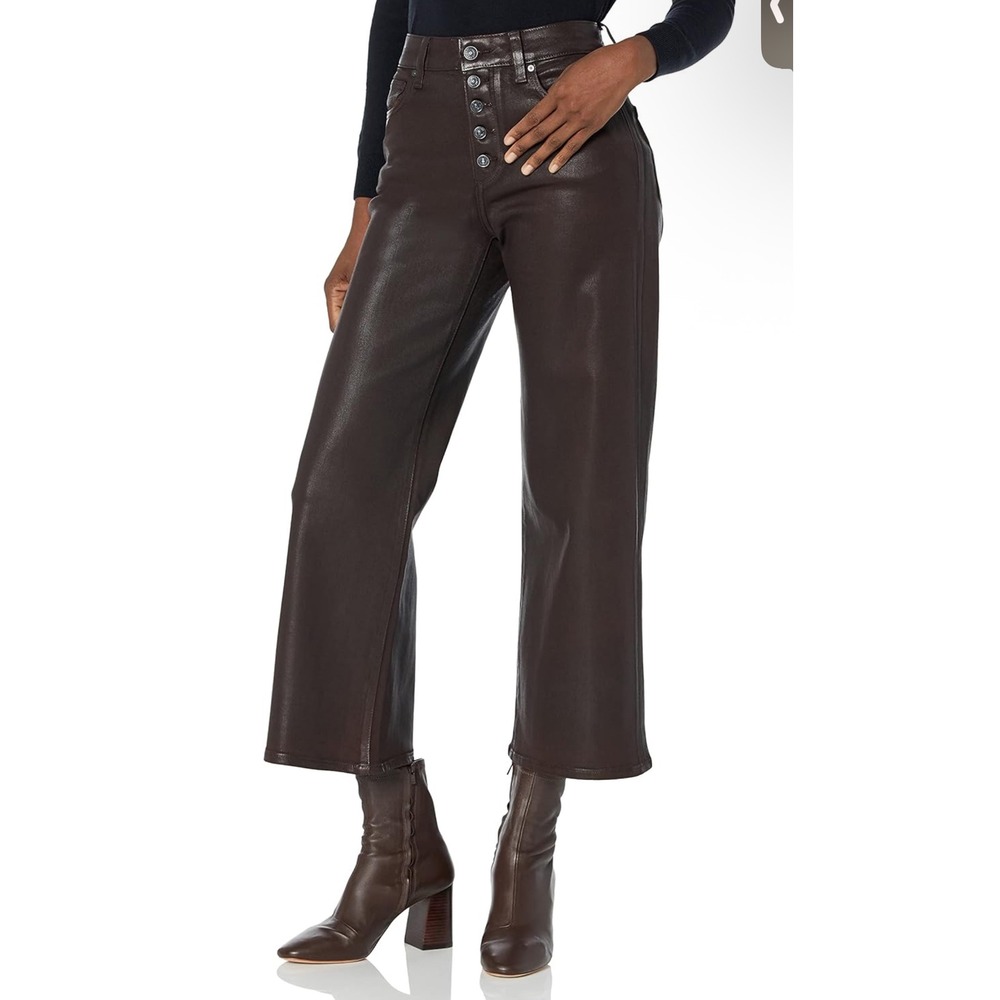 PAIGE Anessa Wide Leg Ankle Jeans High Waisted Chicory Coffee Luxe Coated NWT‎
